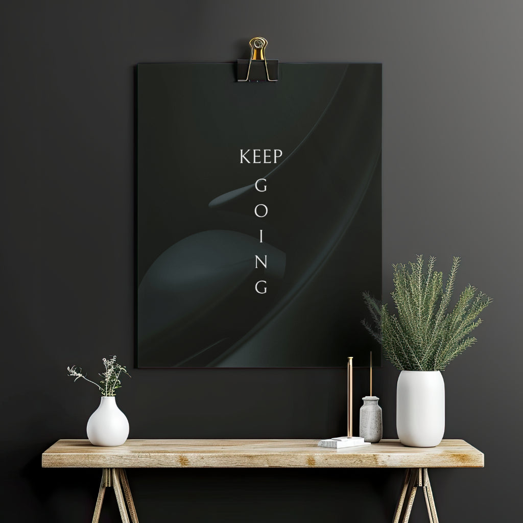 Minimalistisches Motivationsposter – „Keep Going“ in elegantem Schwarz - Kunstdruck