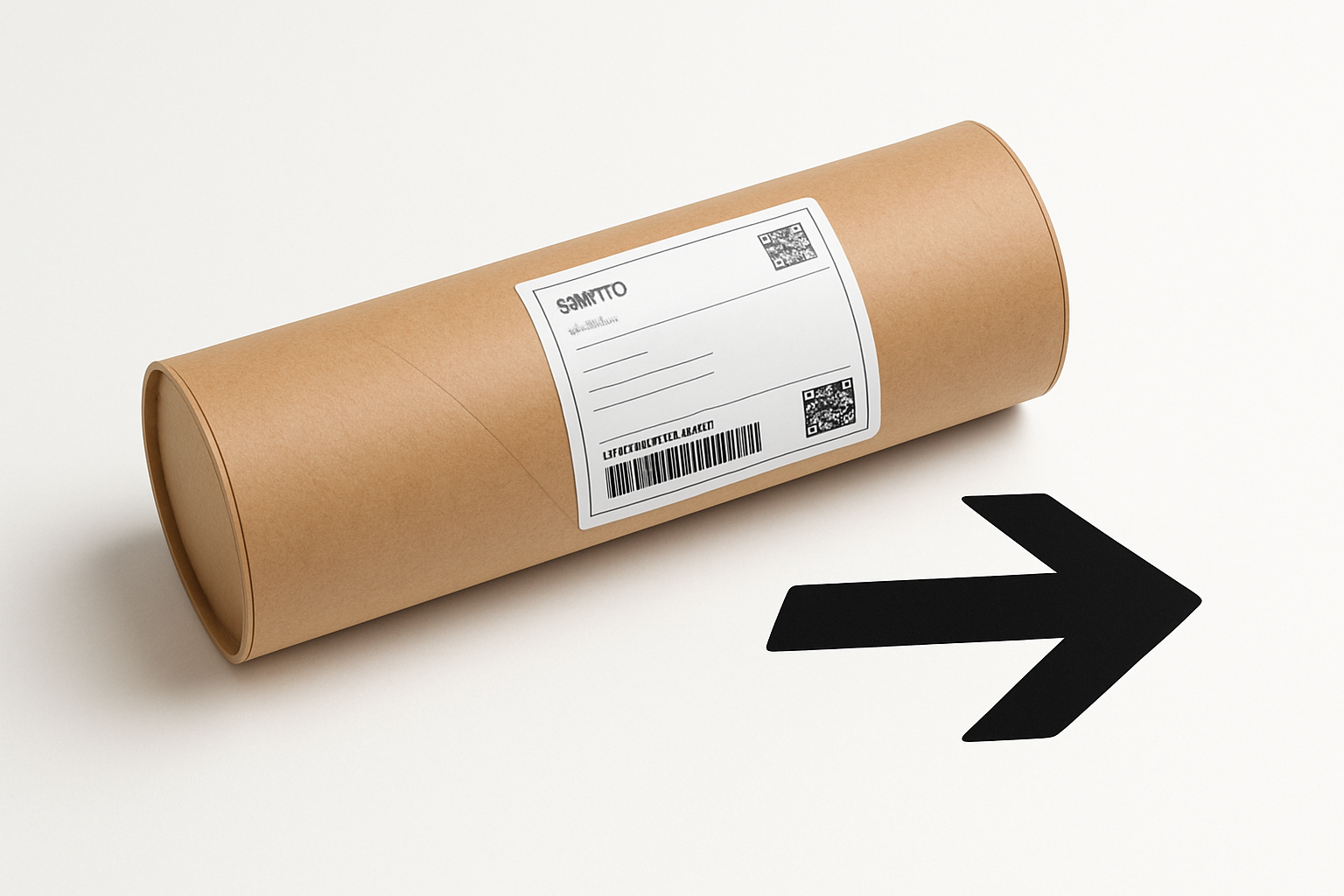 Ein Paket in Rohrform und ein Pfeil der für den Versand steht